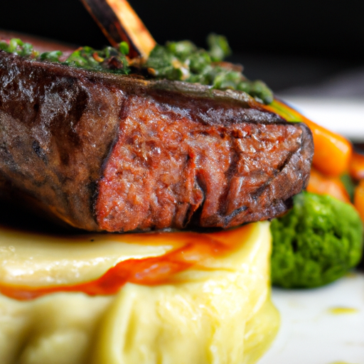 A mouth-watering image of a perfectly cooked steak with gourmet accompaniments